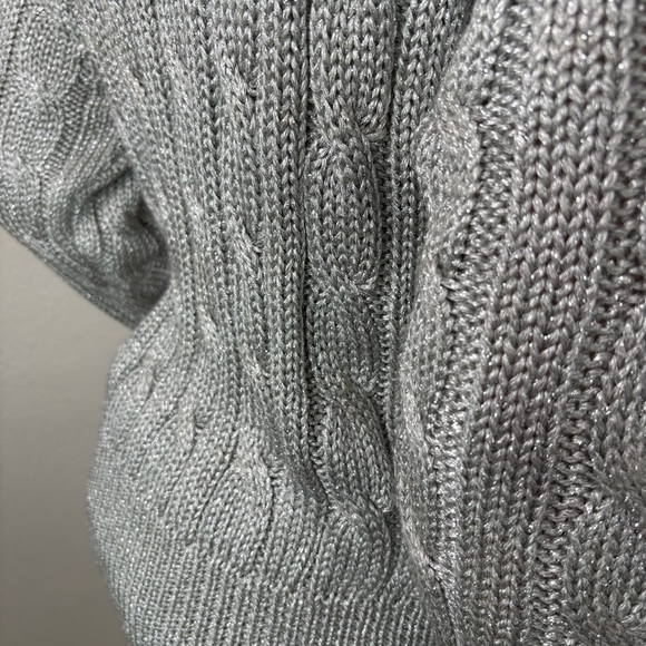 90s Liz Claiborne Women’s M Metallic Cable Knit Turtleneck Sweater Silver Gray - Picture 16 of 16